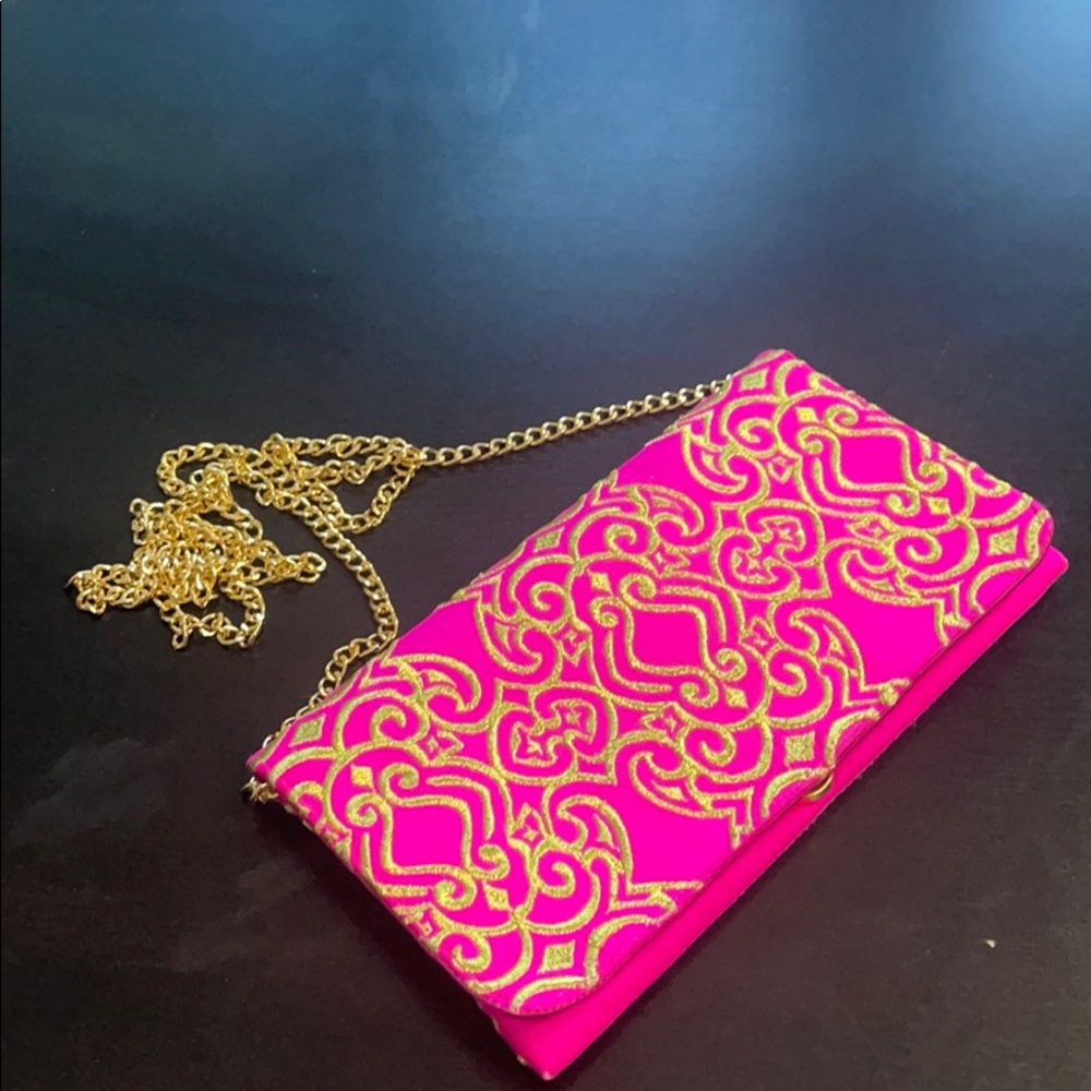 Pink Silk and Gold Embroidery Shiraleah Clutch